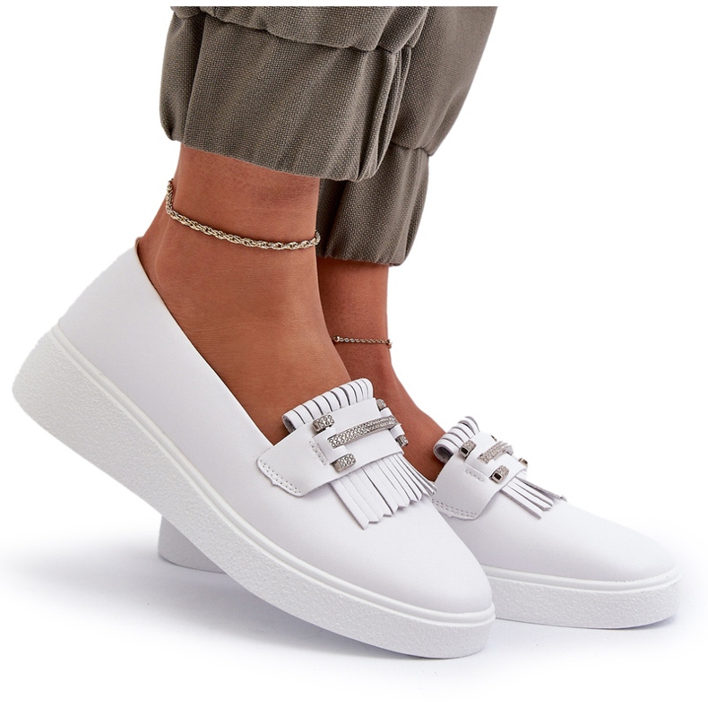 S.Barski Mocas femininos de couro leve na plataforma Białe S. Barski LR590 branco