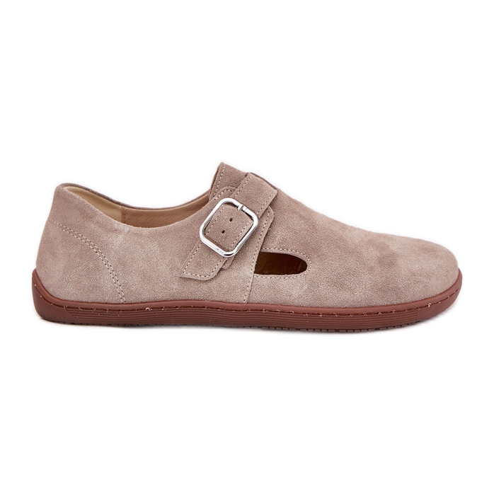 Sapatos de camurça feminina com uma fivela de Zazoo N1261 bege