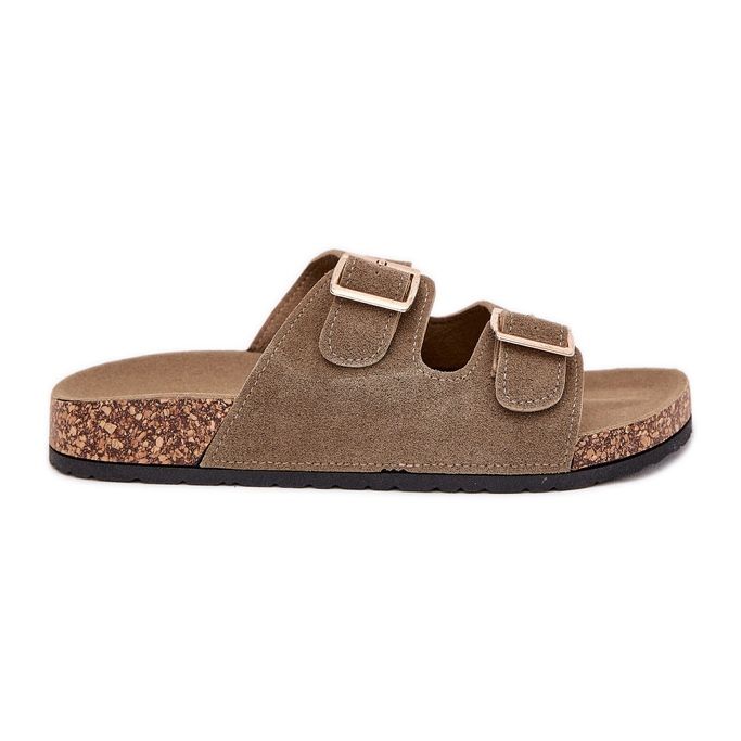 Boto Chinelos femininos com grampos dourados e Luner verde escuro