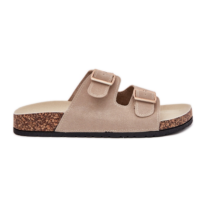 Boto Chinelos femininos com grampos dourados e costura bege Luner