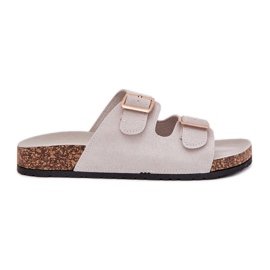 Boto Chinelos femininos com grampos dourados e costura de Luner Grey cinza