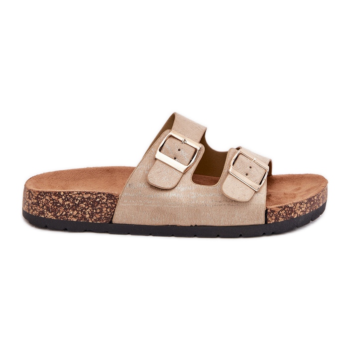 Boto Chinelos femininos na cor de cortiça cortina dourado