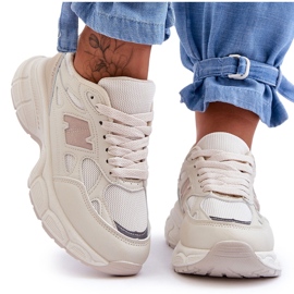 Sapatos esportivos femininos com malha bege