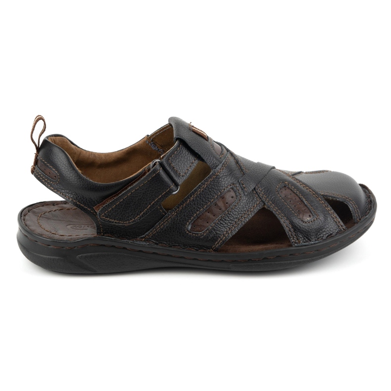 KOMODO Sandálias masculinas de couro com velcro 523K, pretas preto
