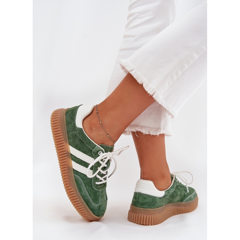 Boto Tênis de camurça feminina na plataforma venera verde