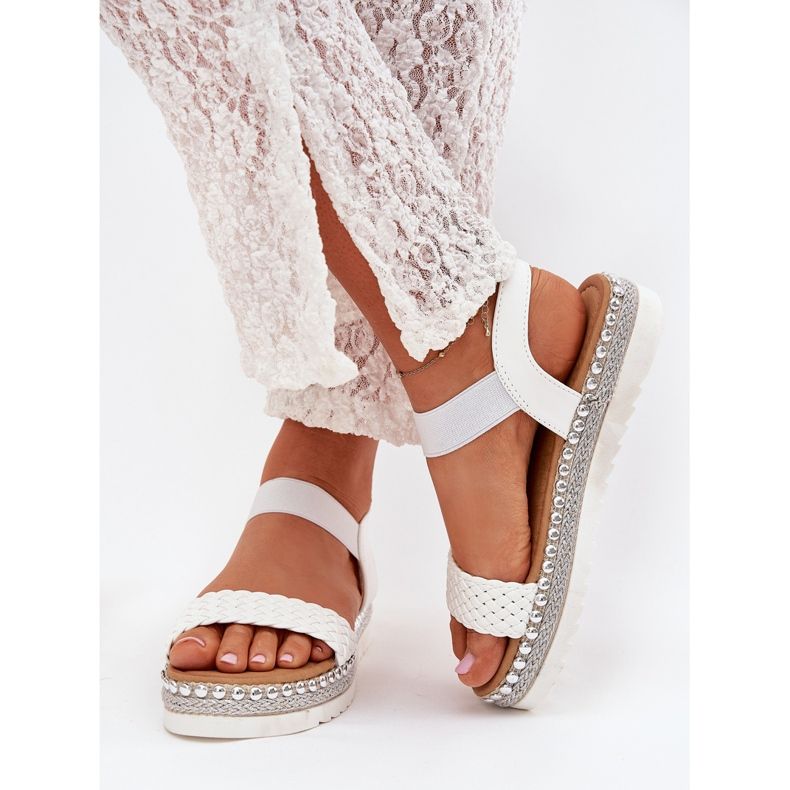 Boto Sandálias femininas com tranças na plataforma decorada White Velara branco