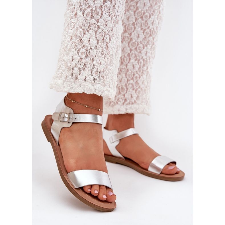 Boto Sandálias de salto liso Eco Leather Silver Kivara prata