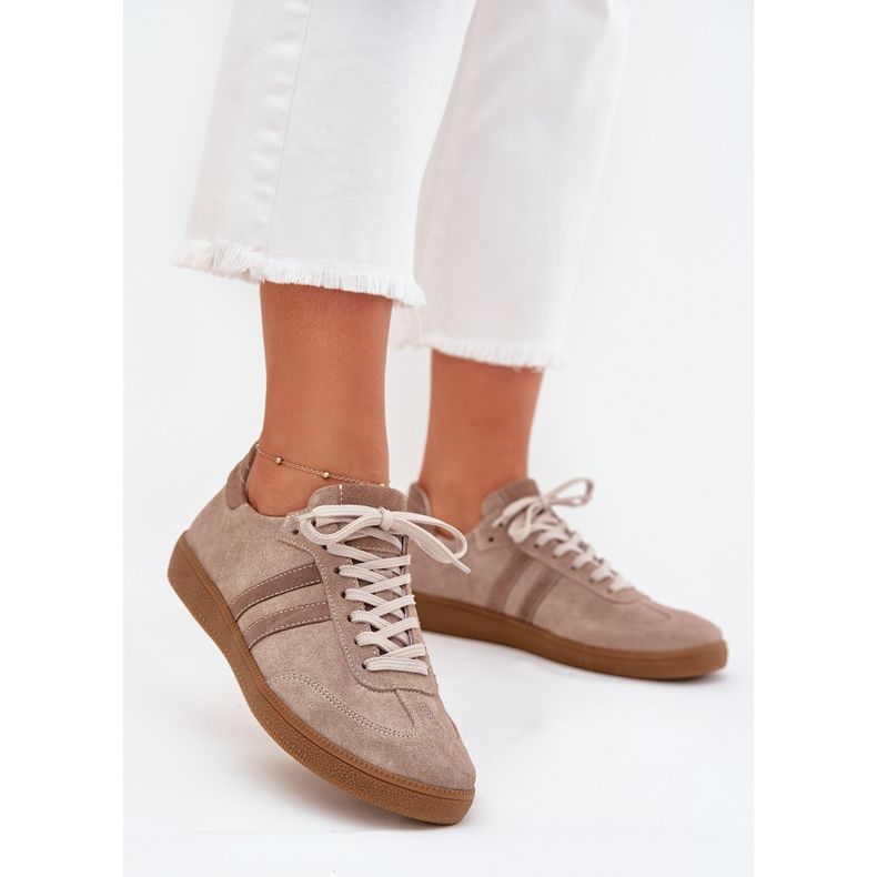 Zazoo N1068 Suede tênis escuro de mulheres baixas bege