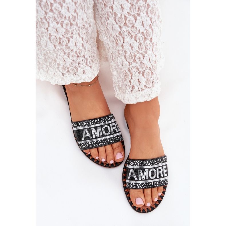 Boto Flipes femininos de grama plana com Avelina Avelina Decoration preto