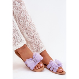 Boto Chinelos femininos de grama plana com um arco de tule tanira roxa roxo