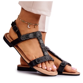 S.Barski Sandálias femininas com strass pretos