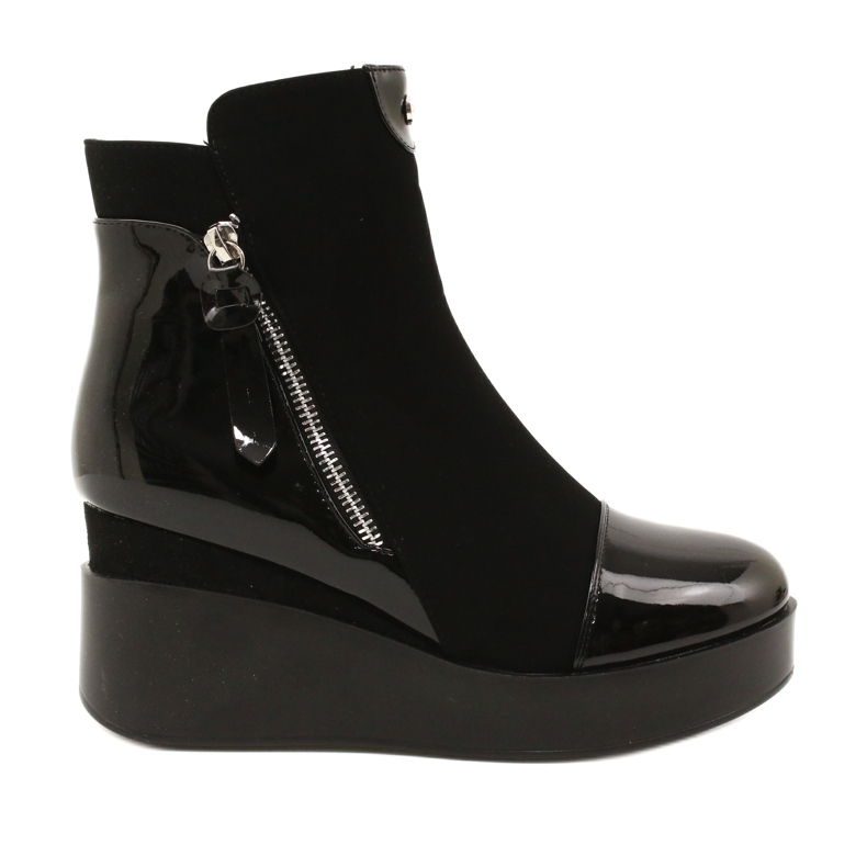 Botas de camurça feminina em uma plataforma de cunha/grossa H2180 preto