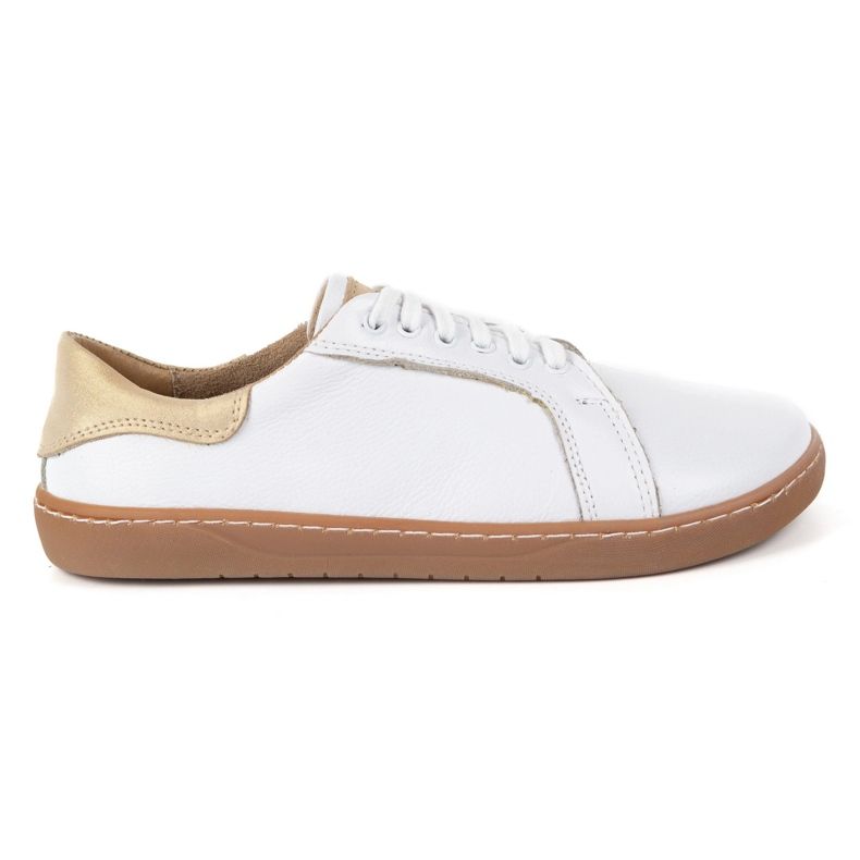 Olivier Tênis de couro feminino branco Aura descalçada | Sapatos minimalistas clássicos, zero gota