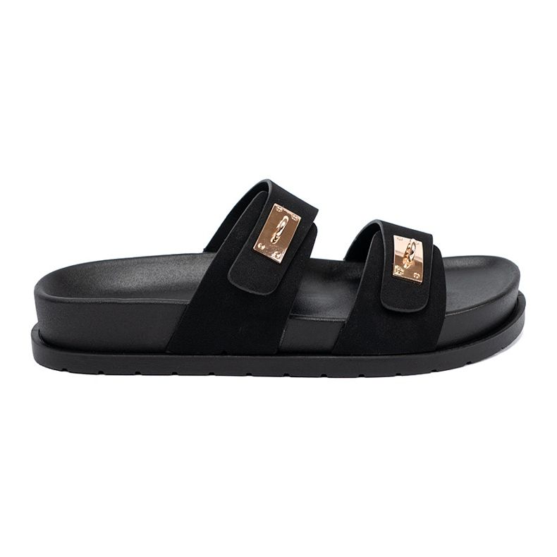 Shelvt Slippers na plataforma com detalhes dourados preto