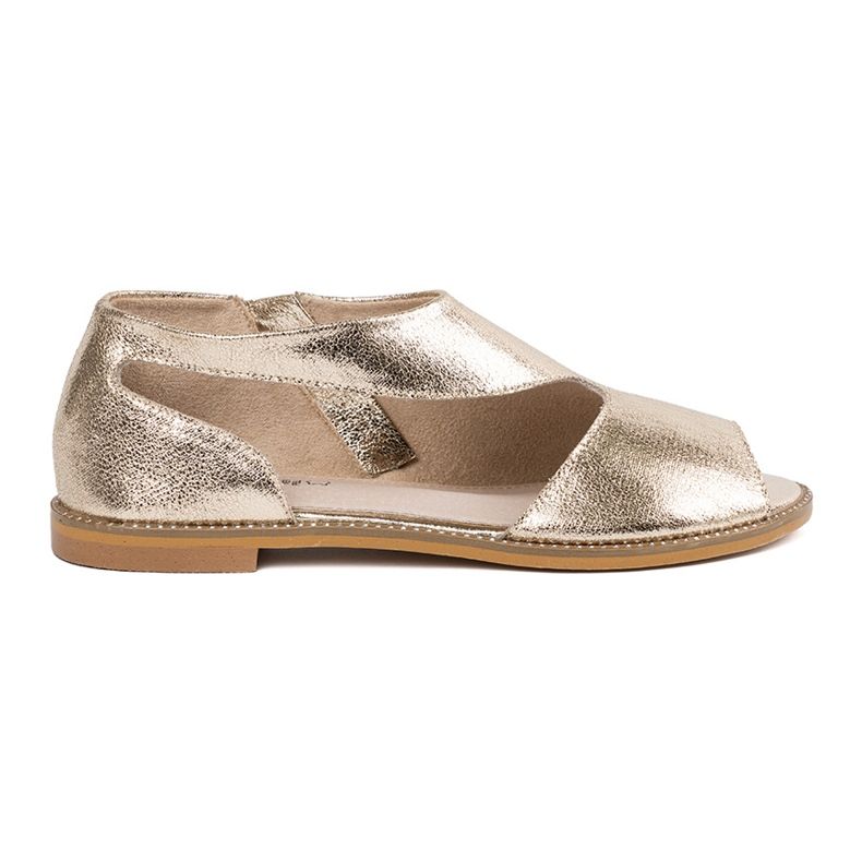 Goodin Sandálias femininas douradas com recortes dourado