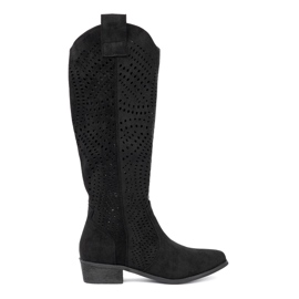 Seastar Botas Black Openwork no estilo de um cowboy preto Seastar Botas Black Openwork no estilo de um cowboy preto