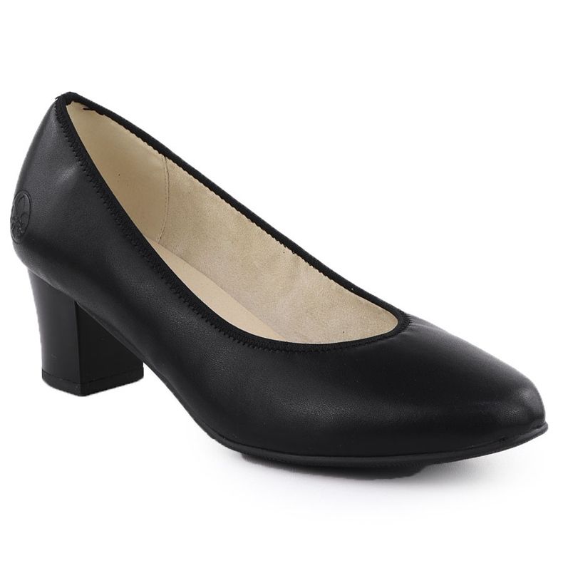 Bombas de couro feminino em um pilar baixo Rieker preto 44650