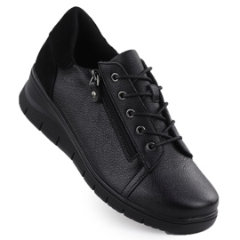 Sapatos de couro feminino nas cunhas Black Vinceza 39964 preto