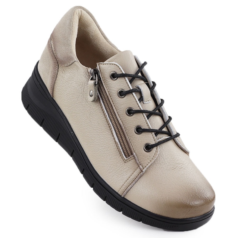 Sapatos de couro feminino para bege vinceza 39964