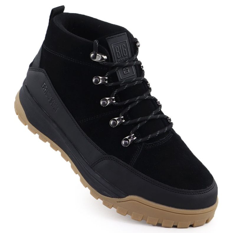 Botas de caminhada de couro masculinas, não isoladas pretas Big Star SS174265