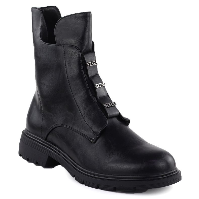 Botas femininas de salto plano isoladas Black Jezzi MR2501-4 preto
