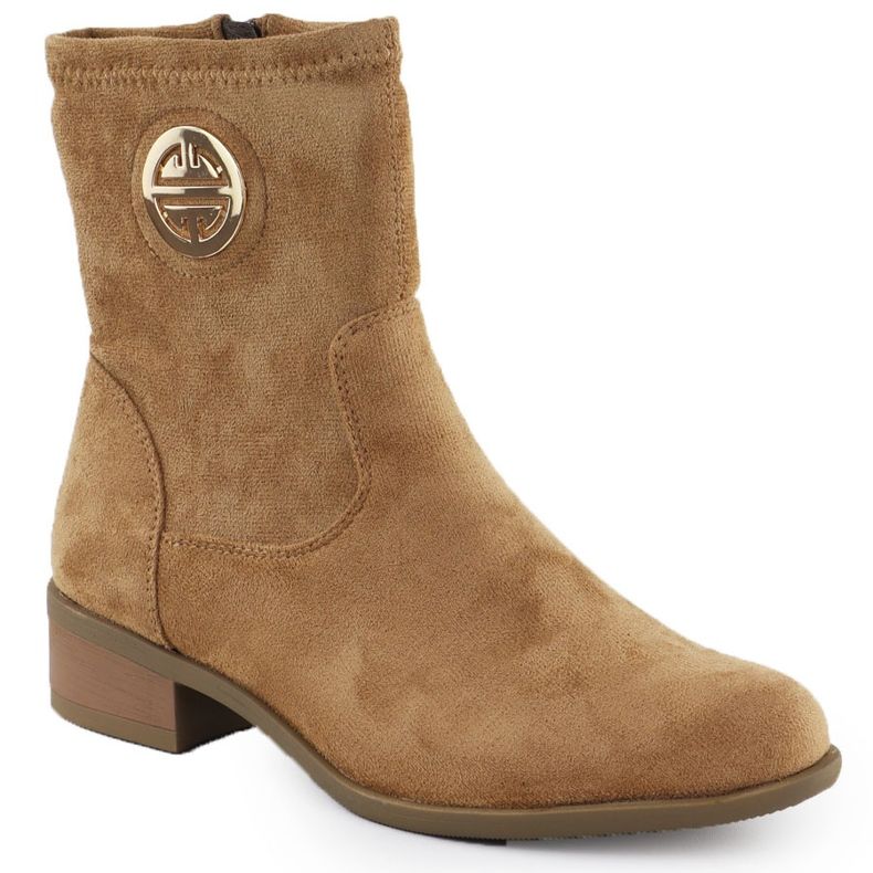 Botas de camurça feminina com decoração bege jezzi 198-28