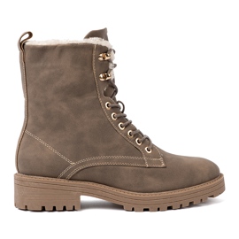 Shelvt Botas bege escuras elegantes com uma sola grossa Shelvt Botas bege escuras elegantes com uma sola grossa