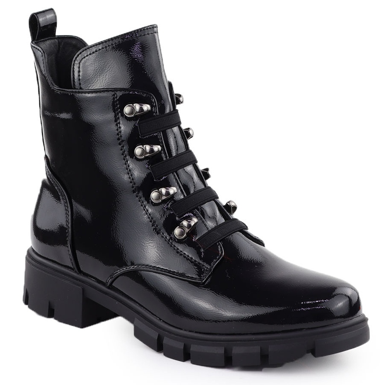 Botas femininas isoladas pretas lacadas M. Daszyński MR23123 preto