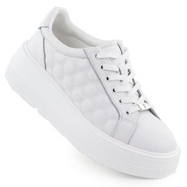 Sapatos de couro feminino tênis acolchoados na plataforma branca Filippo DP7285 branco