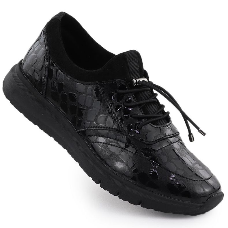 Sapatos de couro feminino de couro, envernizado Kroko Black Filippo DP7117 preto