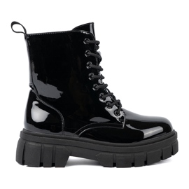 Shelvt Trabalhadores envernizados negros em uma sola enorme preto