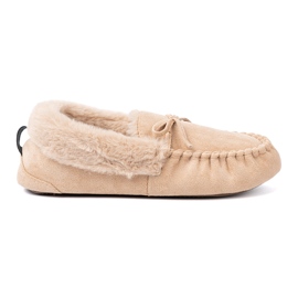 Shelvt Chinelos bege quentes, como mocassins com um arco