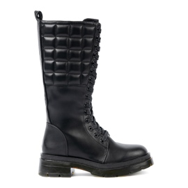 Shelvt Botas pretas clássicas com laço e um controle deslizante preto Shelvt Botas pretas clássicas com laço e um controle deslizante preto