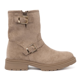Shelvt Botas bege de camurça com fivelas decorativas