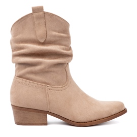 Shelvt Botas bege femininas com um corte clássico Shelvt Botas bege femininas com um corte clássico