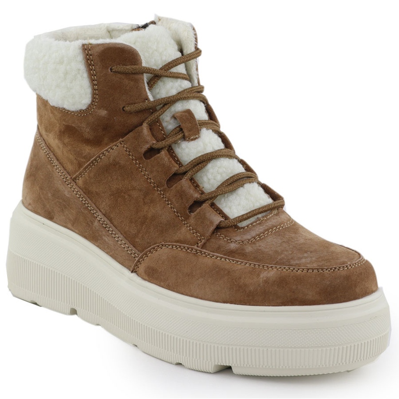 Botas de couro feminino na plataforma Camel Vinceza 95354 castanho