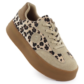 Sapatos de camurça feminina com estampa de leopardo na plataforma Big Star SS274763 Sapatos de camurça feminina com estampa de leopardo na plataforma Big Star SS274763