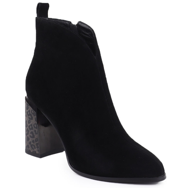 Botas de camurça feminina em um salto decorativo Black Gino Fabiani 9210 preto