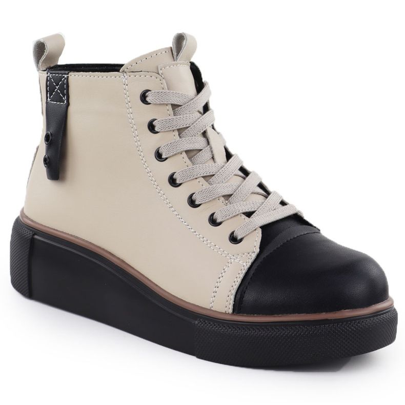 T.Sokolski Botas de couro femininas Bege isolada. Sokolski Z24-218