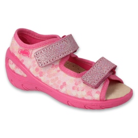 Sandálias infantis Befado com palmilha de couro 063X015 rosa com glitter