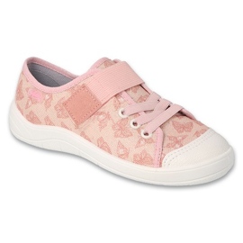 Chinelos infantis Befado com velcro 351Y033, rosa com borboletas Chinelos infantis Befado com velcro 351Y033, rosa com borboletas