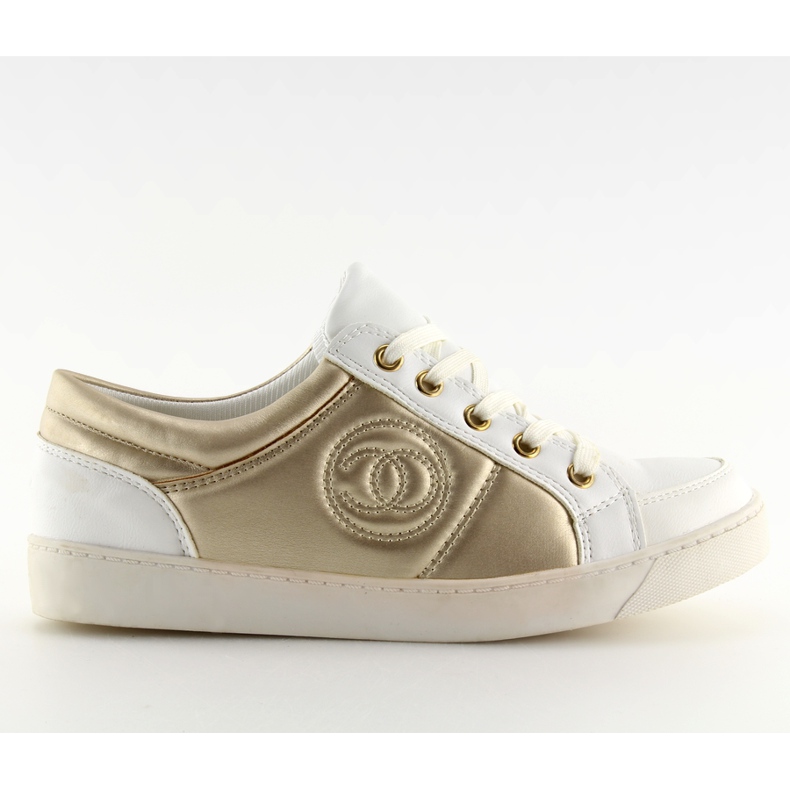 Tênis Chanelki Y612-41 Branco branco e dourado amarelo