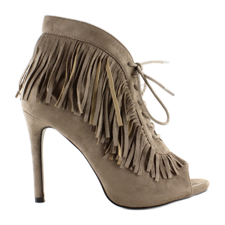 Botas abertas com atacadores, estilo boho 11015 Khaki cinza Botas abertas com atacadores, estilo boho 11015 Khaki cinza