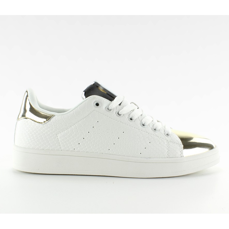 Sapatas do esporte dedos do espelho Q56 Branco / Dourado amarelo