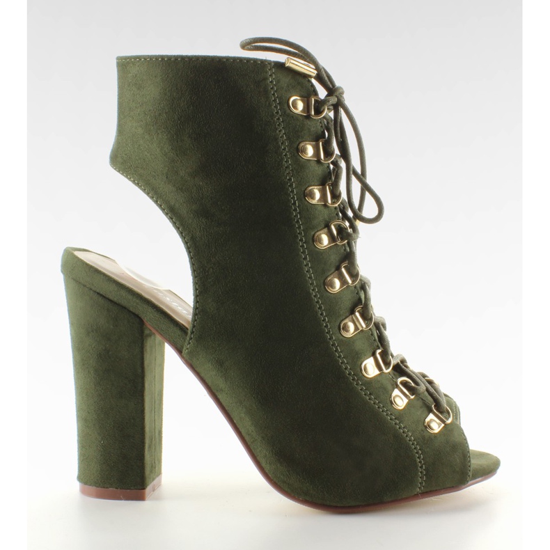 Bombas de cordões de dedo aberto de cor verde escuro