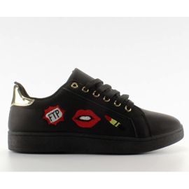 Sapatilhas com beijos beijo BLACK / GOLDEN patches preto