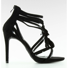 Sandálias pretas de salto alto com borlas preto