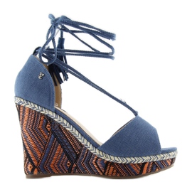 Sandálias de cunha amarradas ao tornozelo 2075 azul