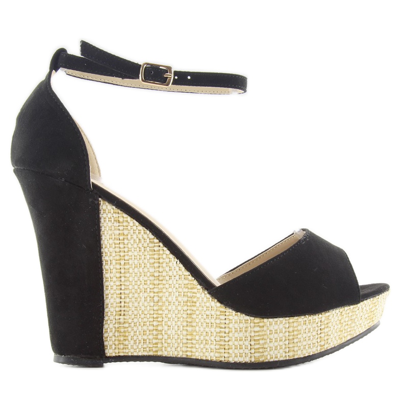 Sandálias em cunha única 028 preta preto