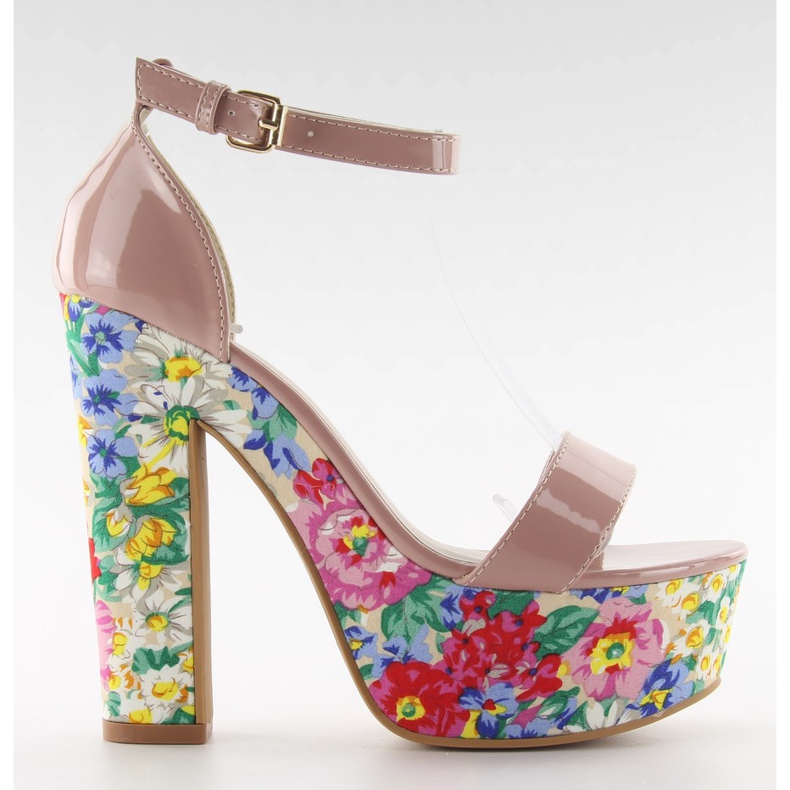 Sandálias no salto floral 788-3 Nude multicolorido